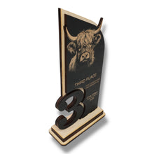 Load image into Gallery viewer, Trophy Award - PERSONALIZED - Highland Cow - 1st 2nd 3rd Place - 9x5 Inches
