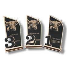 Load image into Gallery viewer, Trophy Award - CUSTOM - Highland Cow - 1st 2nd 3rd Place - 9x5 Inches
