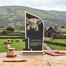 Load image into Gallery viewer, Trophy Award - CUSTOM - Highland Cow - 1st 2nd 3rd Place - 9x5 Inches