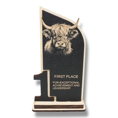 Trophy Award - CUSTOM - Highland Cow - 1st 2nd 3rd Place - 9x5 Inches