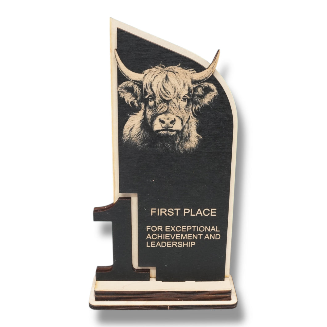 Trophy Award - CUSTOM - Highland Cow - 1st 2nd 3rd Place - 9x5 Inches