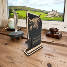 Load image into Gallery viewer, Trophy Award - CUSTOM - Highland Cow - 1st 2nd 3rd Place - 9x5 Inches