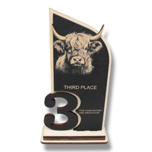 Load image into Gallery viewer, Trophy Award - CUSTOM - Highland Cow - 1st 2nd 3rd Place - 9x5 Inches