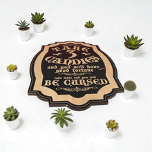 Load image into Gallery viewer, Magnet Sign - BLACK - Take 3 Candies or be Cursed - Black Halloween Door Sign - 15x11 Inches
