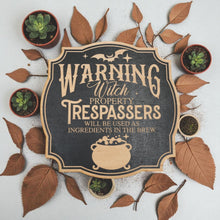 Load image into Gallery viewer, Magnet Sign - BLACK - Warning Witch Property - Black Door Sign - 9x9 Inches
