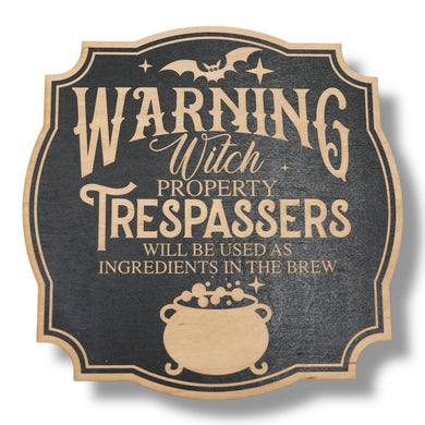 Magnet Sign - BLACK - Warning Witch Property - Black Door Sign - 9x9 Inches