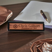 Load image into Gallery viewer, Desk Wedge Name Plate - PERSONALIZED - Ships Wheel - 11 Inches