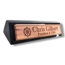 Load image into Gallery viewer, Desk Wedge Name Plate - PERSONALIZED - Ships Wheel - 11 Inches