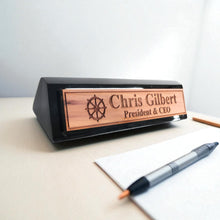 Load image into Gallery viewer, Desk Wedge Name Plate - PERSONALIZED - Ships Wheel - 11 Inches