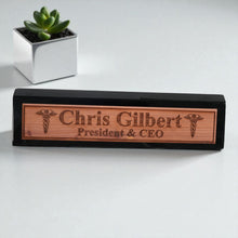 Load image into Gallery viewer, Desk Wedge Name Plate - PERSONALIZED - Pharmaceutical Caduceus Hermes - 11 Inches