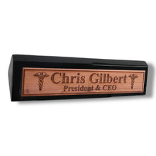 Load image into Gallery viewer, Desk Wedge Name Plate - PERSONALIZED - Pharmaceutical Caduceus Hermes - 11 Inches