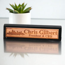 Load image into Gallery viewer, Desk Wedge Name Plate - PERSONALIZED - Charlotte NC Skyline - 11 Inches