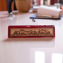 Load image into Gallery viewer, Desk Wedge Name Plate - The Mountains are calling - 11 Inches