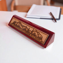 Load image into Gallery viewer, Desk Wedge Name Plate - The Mountains are calling - 11 Inches