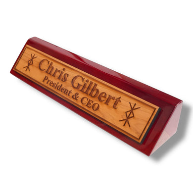 Desk Wedge Name Plate - PERSONALIZED - Viking Protection Rune - 11 Inches
