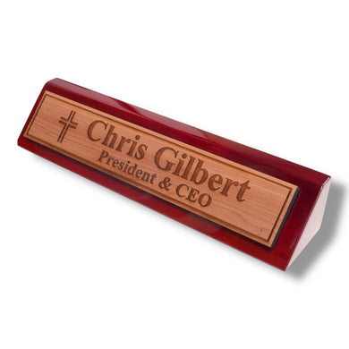 Desk Wedge Name Plate - PERSONALIZED - Cross - 11 Inches