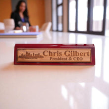 Load image into Gallery viewer, Desk Wedge Name Plate - PERSONALIZED - Charlotte NC Skyline - 11 Inches