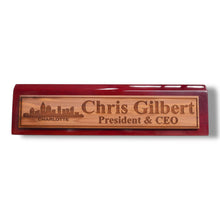 Load image into Gallery viewer, Desk Wedge Name Plate - PERSONALIZED - Charlotte NC Skyline - 11 Inches