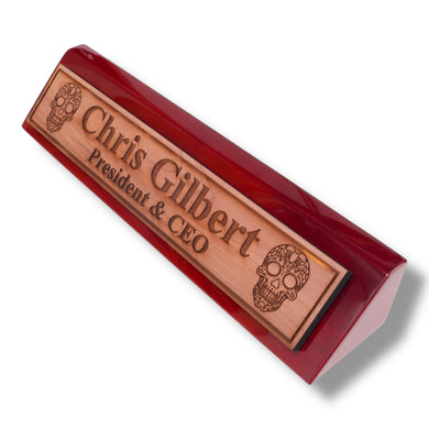 Desk Wedge Name Plate - PERSONALIZED - Sugar Skull - 11 Inches