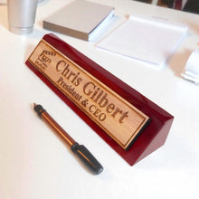 Load image into Gallery viewer, Desk Wedge Name Plate - PERSONALIZED - Worlds most awesome film editor - 11 Inches