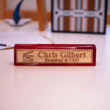 Load image into Gallery viewer, Desk Wedge Name Plate - PERSONALIZED - Worlds most awesome film director - 11 Inches