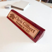 Load image into Gallery viewer, Desk Wedge Name Plate - PERSONALIZED - Gold Bars - 11 Inches