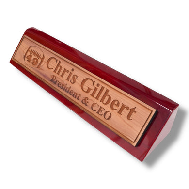 Desk Wedge Name Plate - PERSONALIZED - Football - WITH YOUR NUMBER - 11 Inches