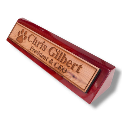 Desk Wedge Name Plate - PERSONALIZED - Dog Paw - 11 Inches