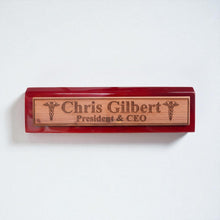 Load image into Gallery viewer, Desk Wedge Name Plate - PERSONALIZED - Pharmaceutical Caduceus Hermes - 11 Inches