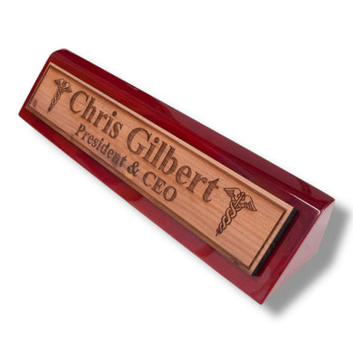 Desk Wedge Name Plate - PERSONALIZED - Pharmaceutical Caduceus Hermes - 11 Inches
