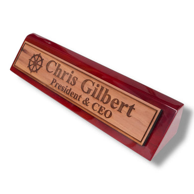 Desk Wedge Name Plate - PERSONALIZED - Ships Wheel - 11 Inches