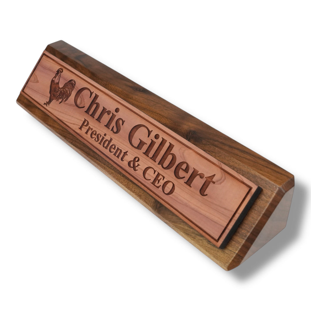 Desk Wedge Name Plate - PERSONALIZED - Chicken - 11 Inches