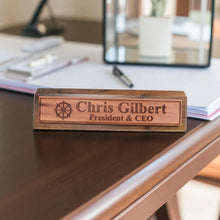 Load image into Gallery viewer, Desk Wedge Name Plate - PERSONALIZED - Ships Wheel - 11 Inches