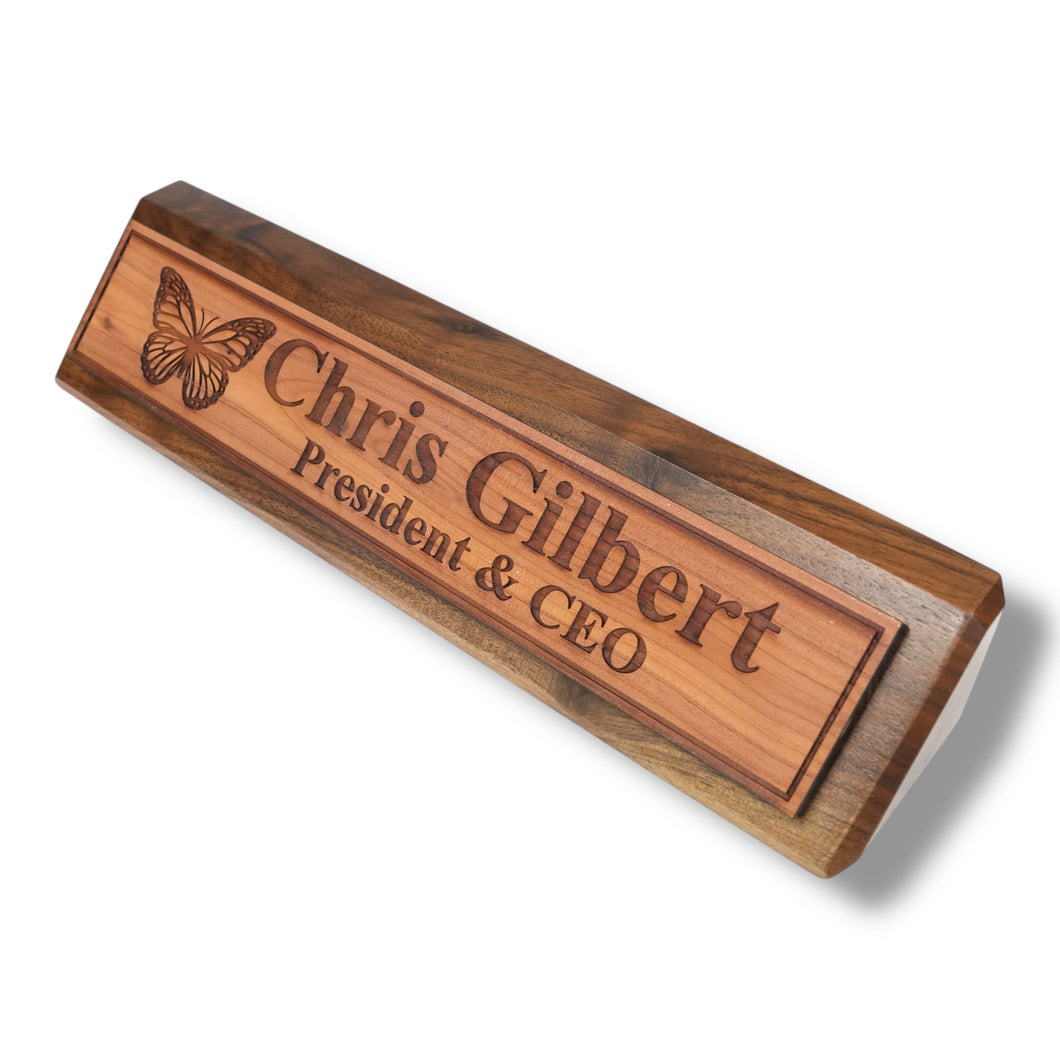 Desk Wedge Name Plate - PERSONALIZED - Butterfly - 11 Inches