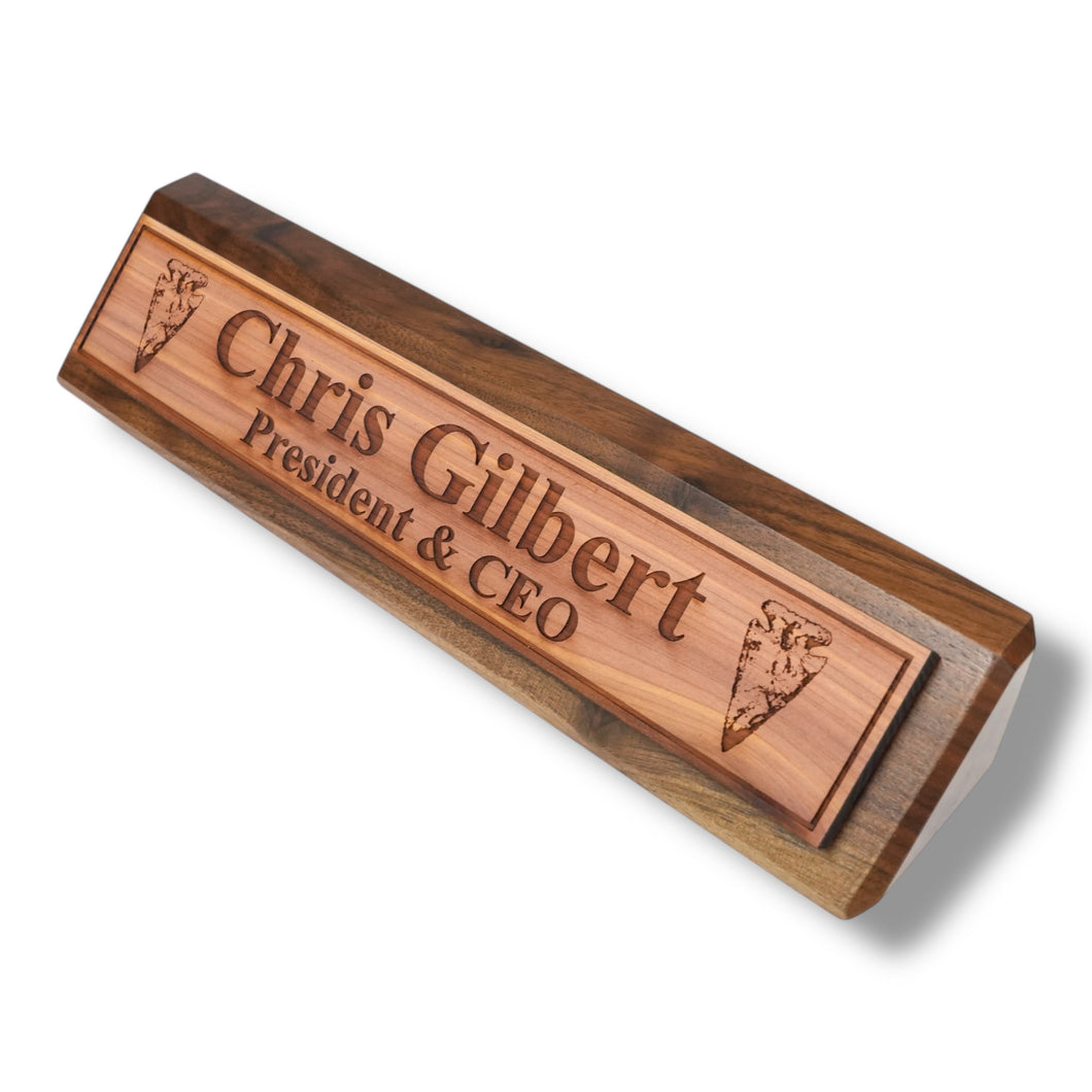 Desk Wedge Name Plate - PERSONALIZED - Arrowhead - 11 Inches