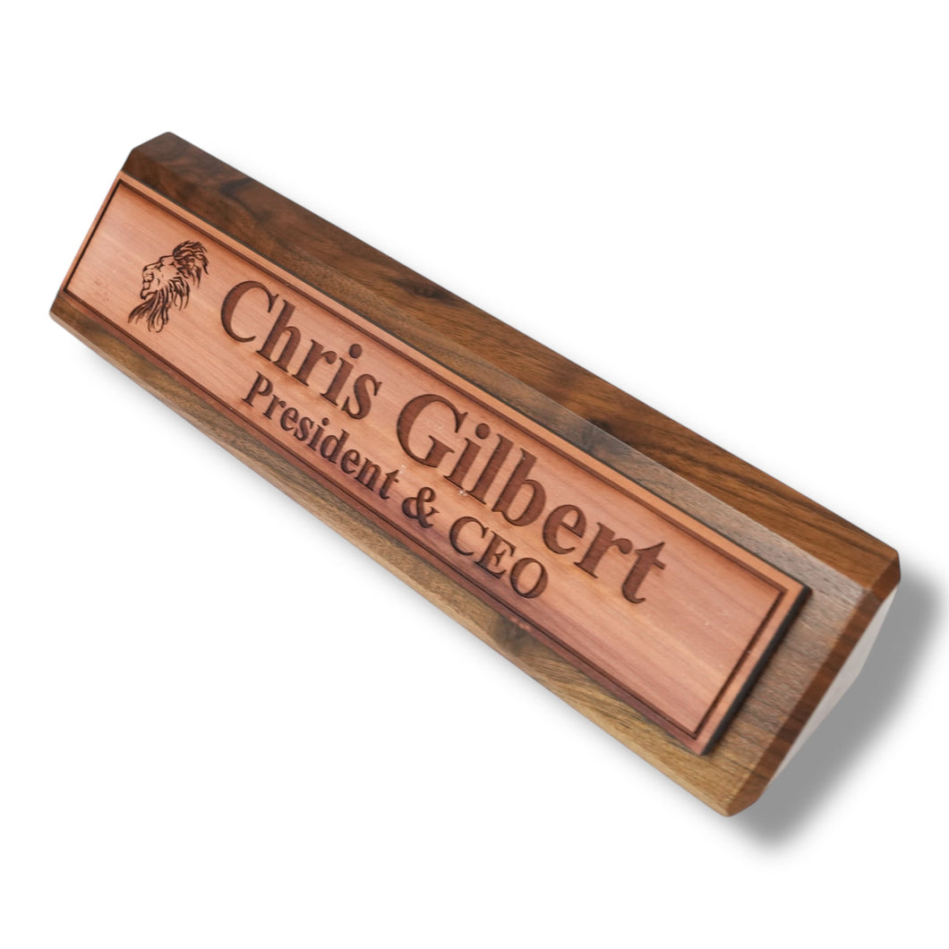 Desk Wedge Name Plate - PERSONALIZED - Lion - 11 Inches