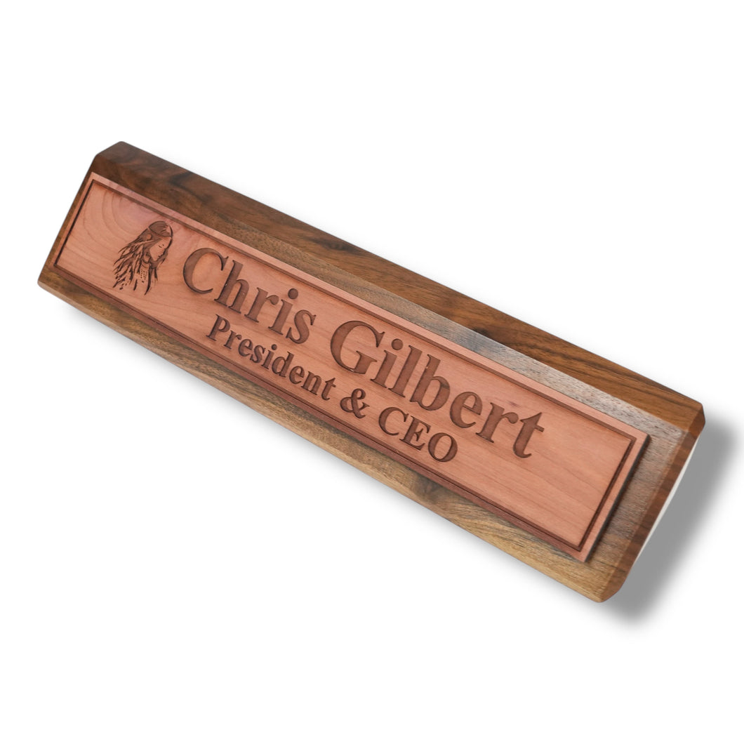 Desk Wedge Name Plate - PERSONALIZED - Native American Indian - 11 Inches