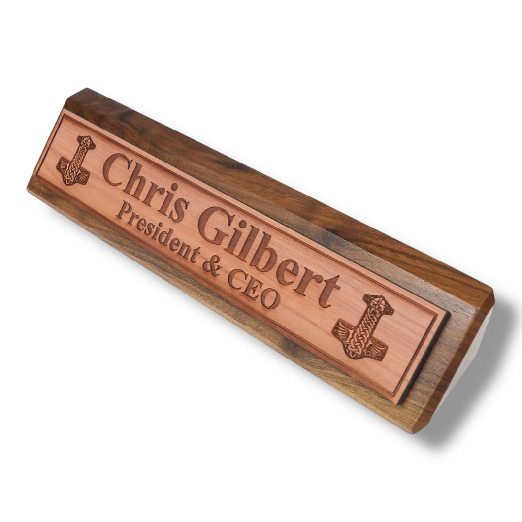 Desk Wedge Name Plate - PERSONALIZED - Mjolnir - 11 Inches