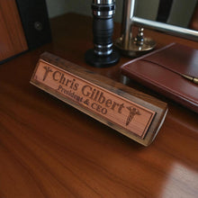 Load image into Gallery viewer, Desk Wedge Name Plate - PERSONALIZED - Pharmaceutical Caduceus Hermes - 11 Inches