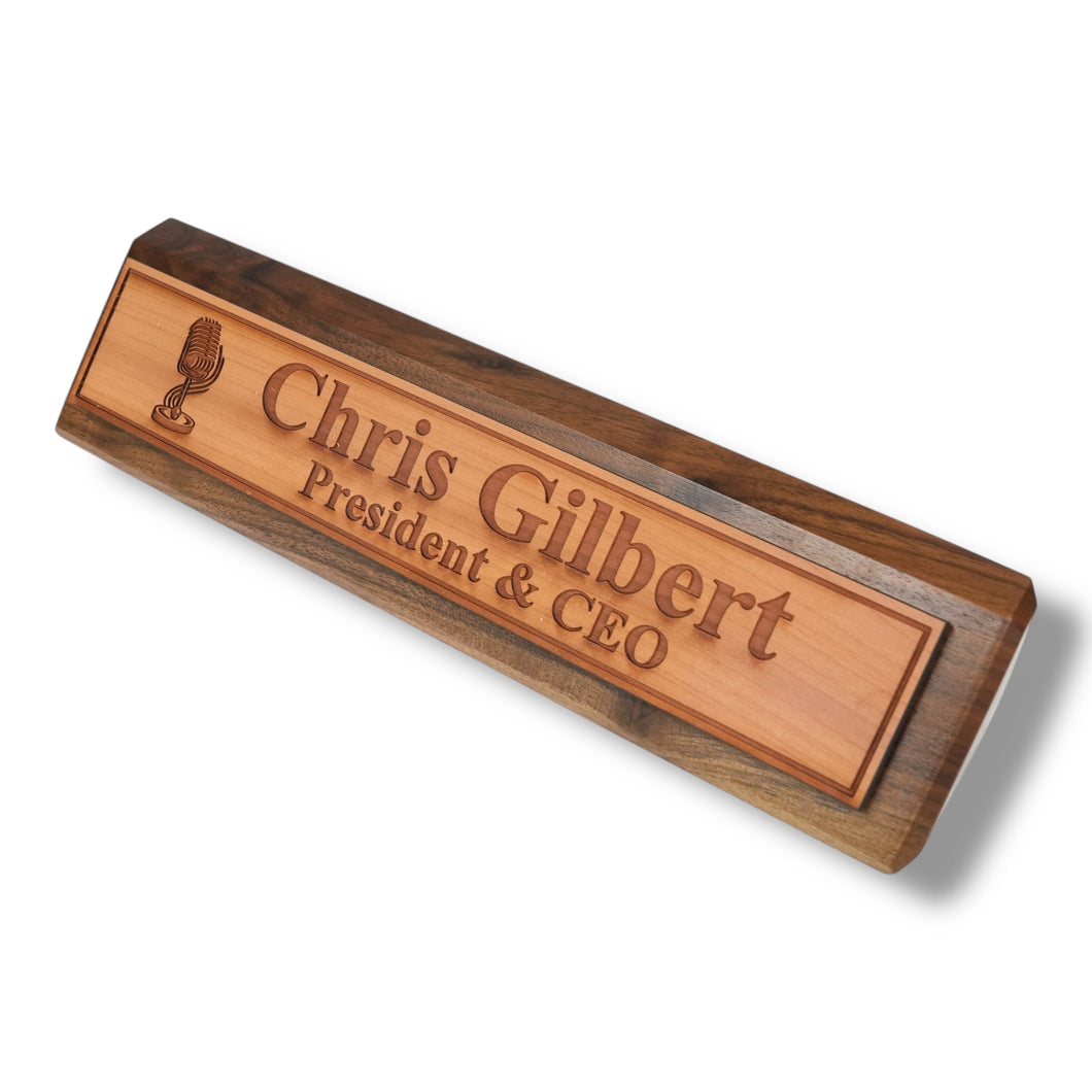 Desk Wedge Name Plate - PERSONALIZED - Microphone - 11 Inches