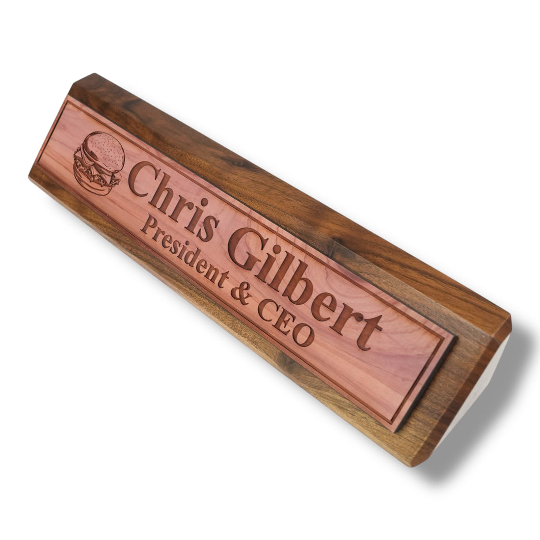 Desk Wedge Name Plate - PERSONALIZED - Hamburger - 11 Inches