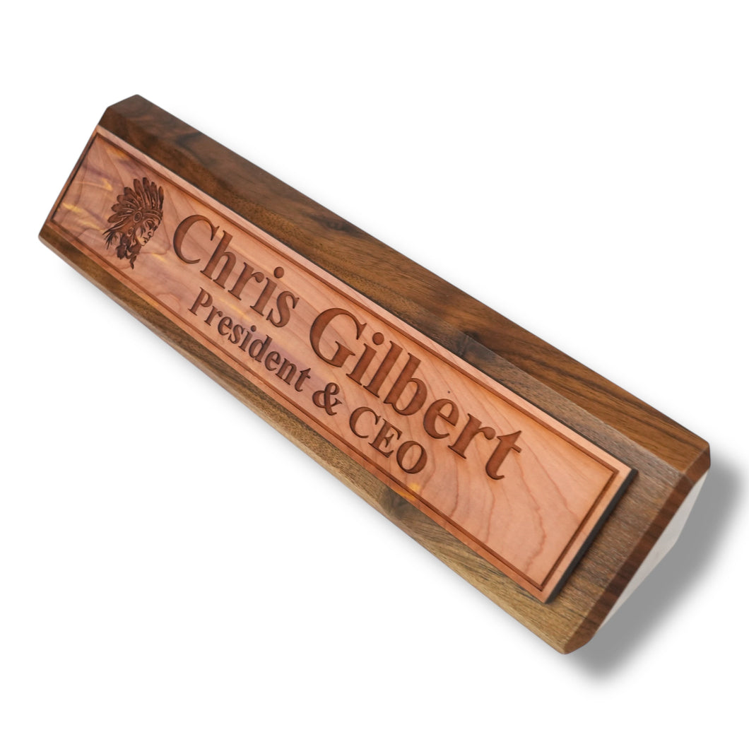 Desk Wedge Name Plate - PERSONALIZED - Indian Chief - 11 Inches