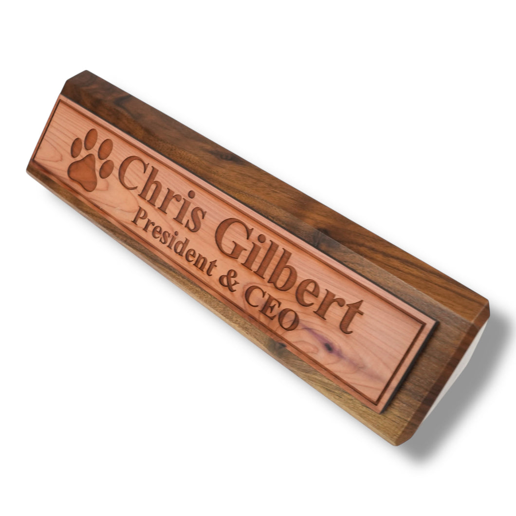 Desk Wedge Name Plate - PERSONALIZED - Dog Paw - 11 Inches