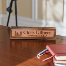Load image into Gallery viewer, Desk Wedge Name Plate - PERSONALIZED - Deer Scene - 11 Inches
