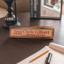 Load image into Gallery viewer, Desk Wedge Name Plate - PERSONALIZED - Football - WITH YOUR NUMBER - 11 Inches