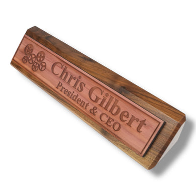 Desk Wedge Name Plate - PERSONALIZED - Gears - 11 Inches