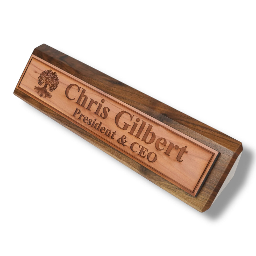 Desk Wedge Name Plate - PERSONALIZED - Celtic Tree of life - 11 Inches