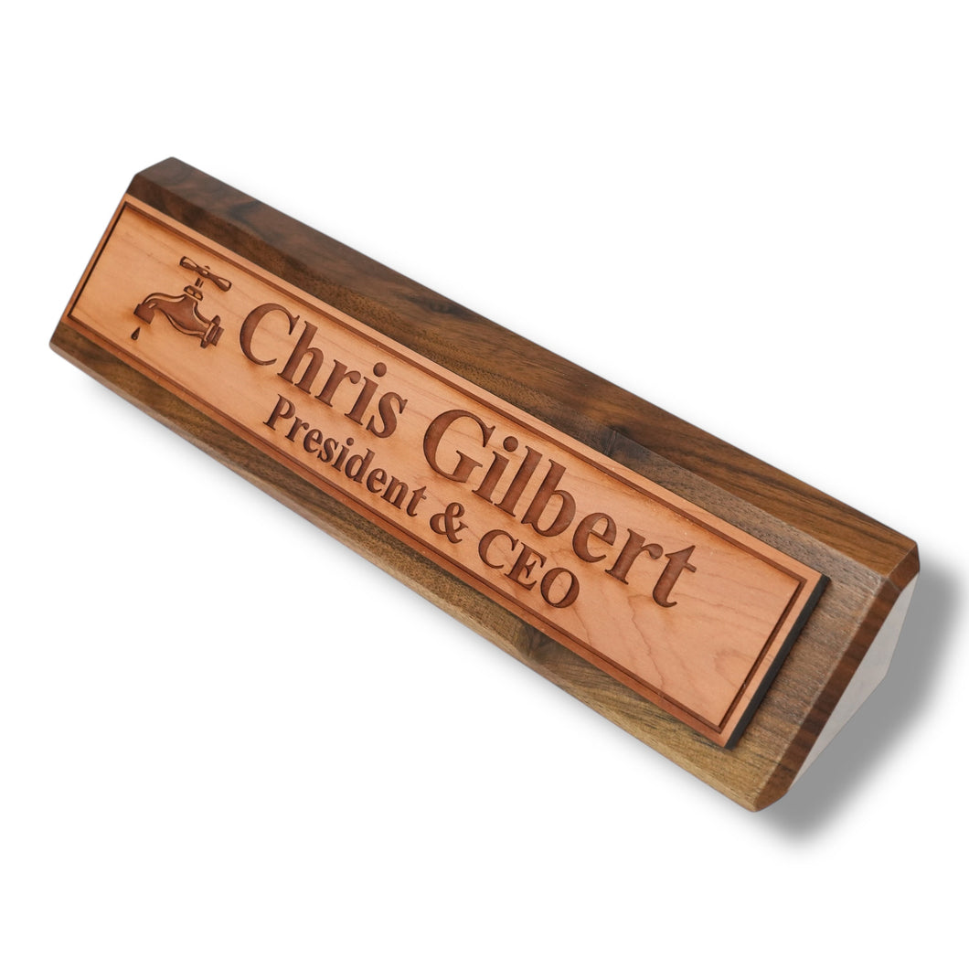Desk Wedge Name Plate - PERSONALIZED - Water Spigot - 11 Inches