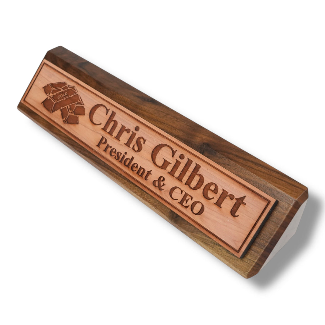 Desk Wedge Name Plate - PERSONALIZED - Gold Bars - 11 Inches