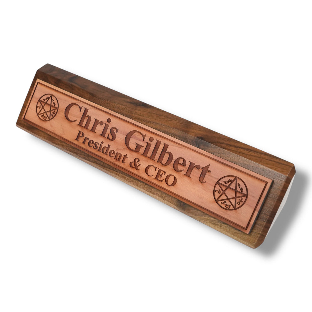 Desk Wedge Name Plate - PERSONALIZED - Demon Trap - 11 Inches